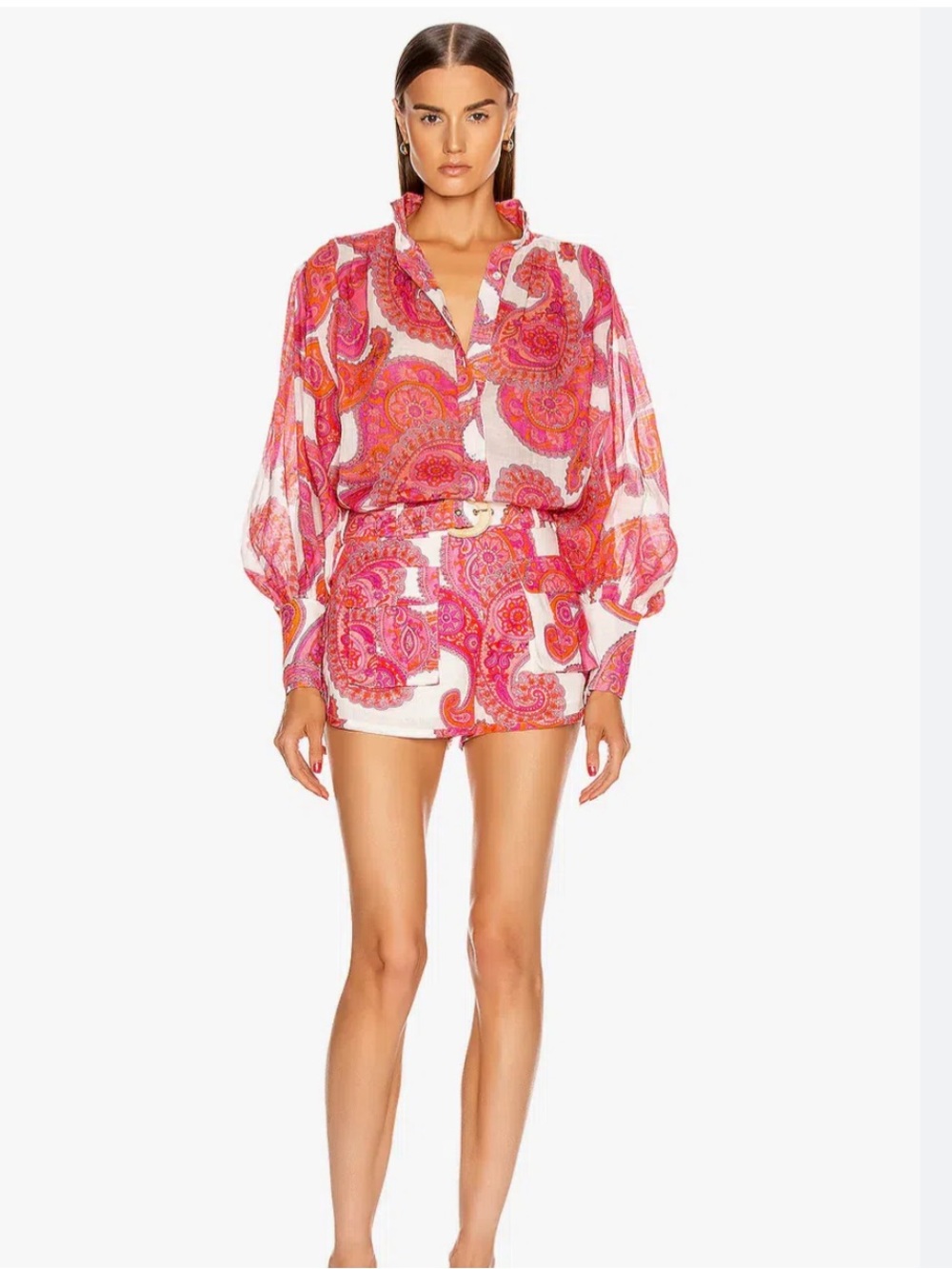 Zimmermann Pink and Orange Paisley Blouse and Shorts Set